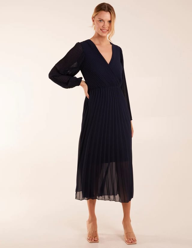 Blue Vanilla Wrap Front Pleated Midi Dress - 3