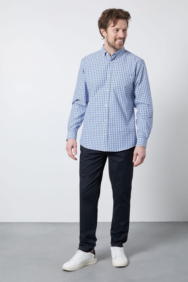 Maine Maine Men's Blue Mini Check Long Sleeve Shirt - 2