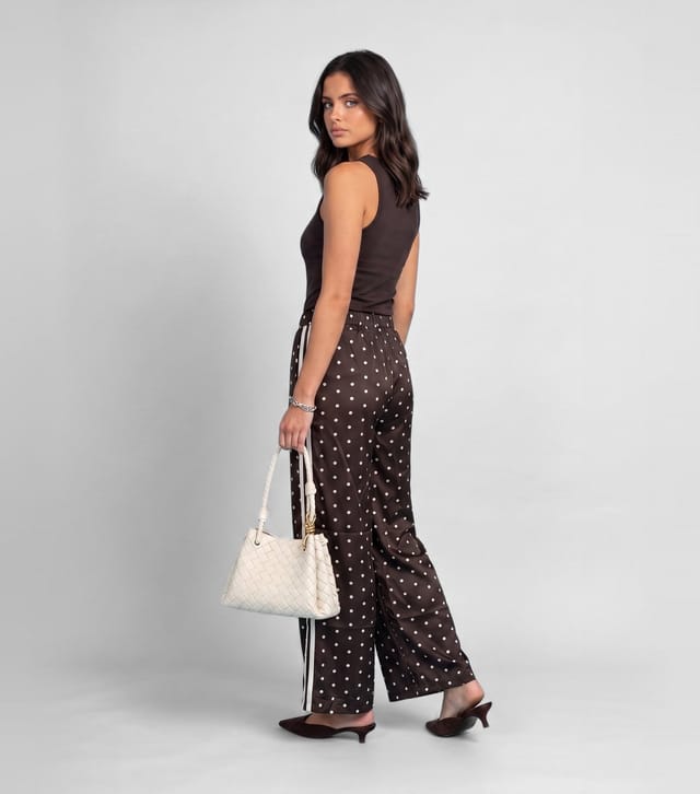 Urban Bliss Women's Brown Polka Dot Side Stripe Wide Leg Trousers Urban Bliss New Look - 2