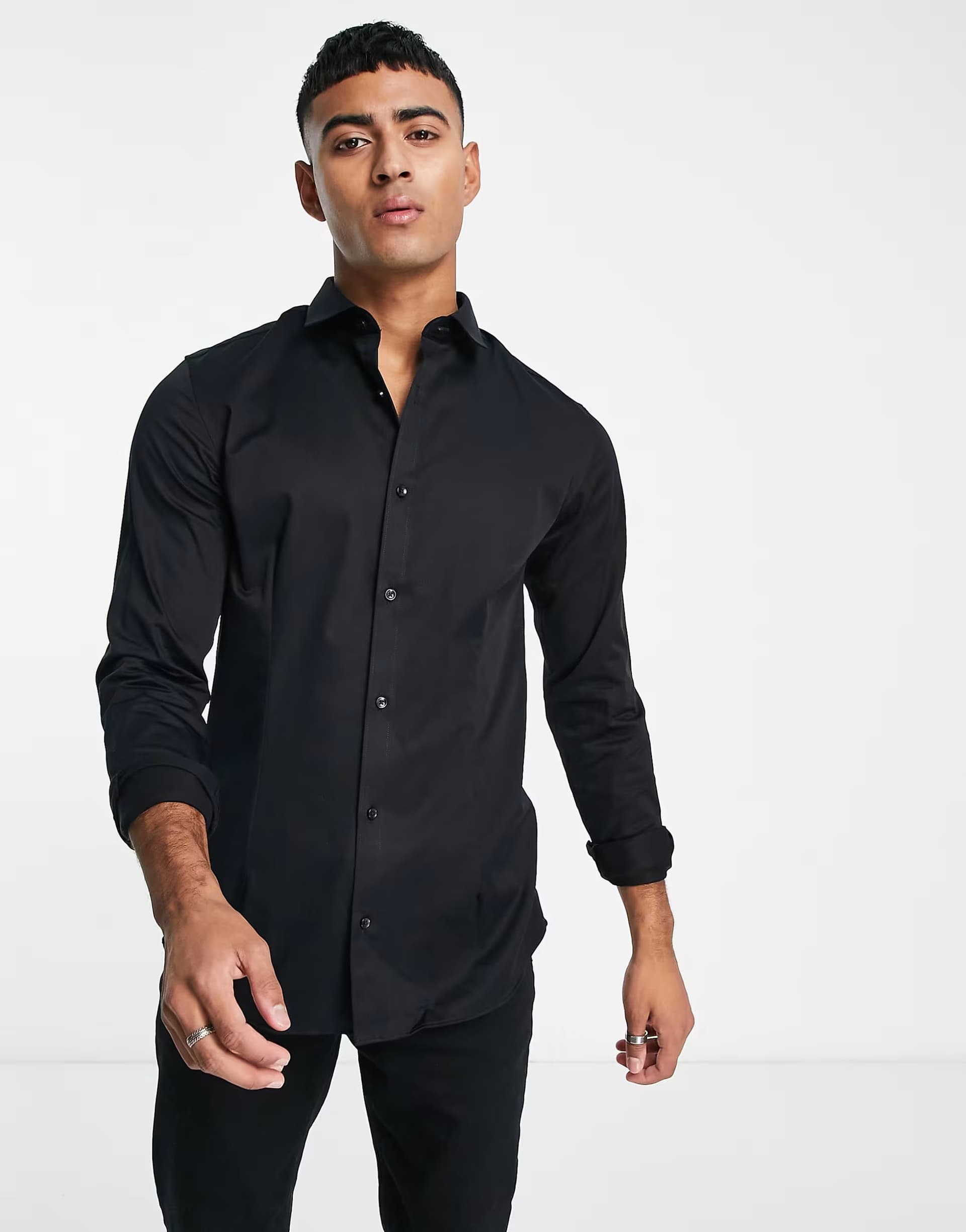 ASOS Jack & Jones Premium super slim fit stretch smart shirt in black
