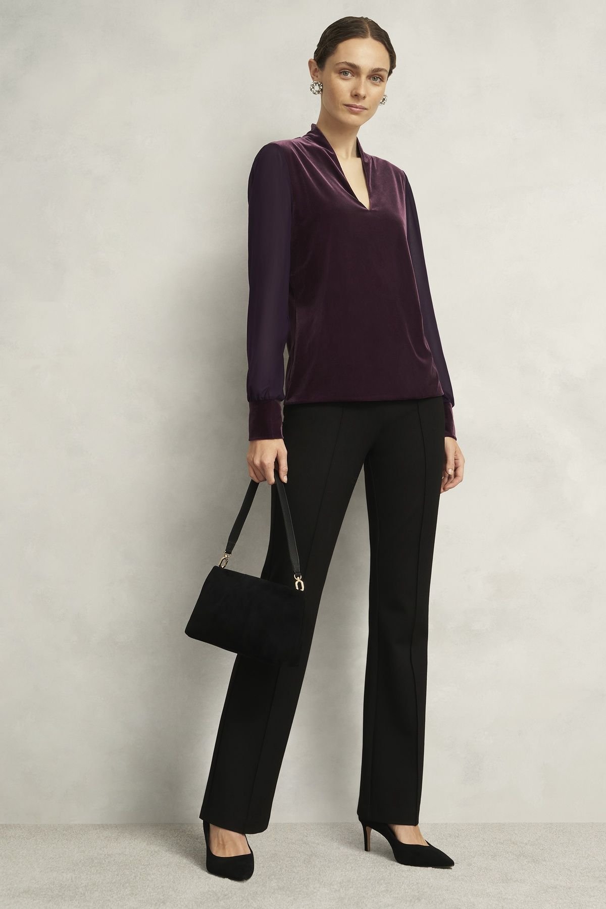 Hobbs London Hobbs London Women's Aimee Velvet Top in Aubergine - 3
