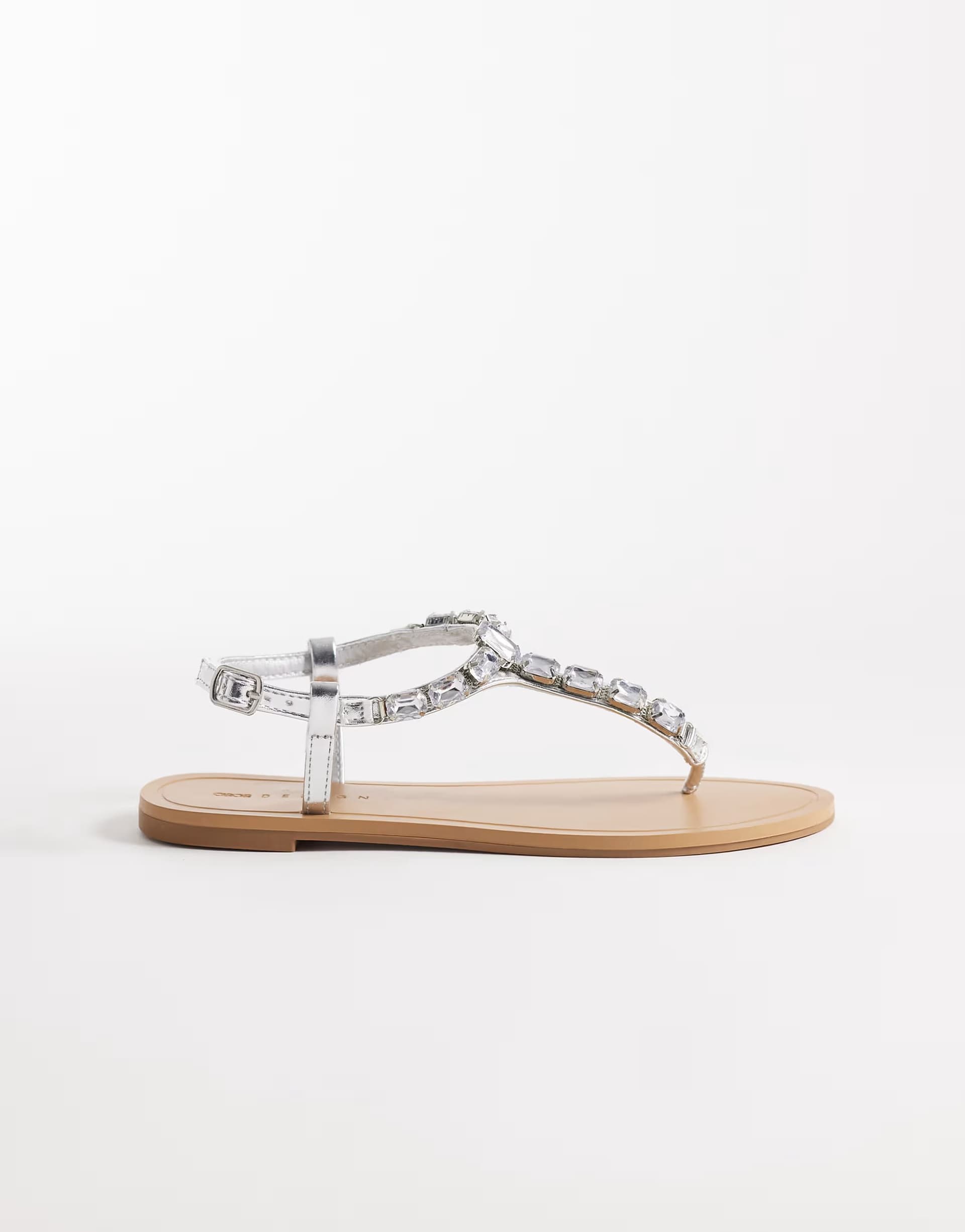 ASOS ASOS DESIGN Wide fit Fairywings embellished flat sandal in silver