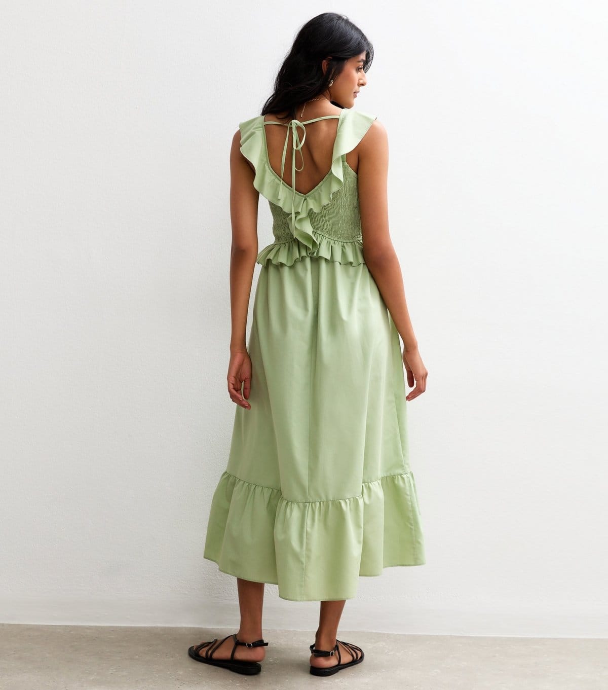 New Look Women's Light Green Ruffle Trim Tiered Hem Midi Dress New Look - 4