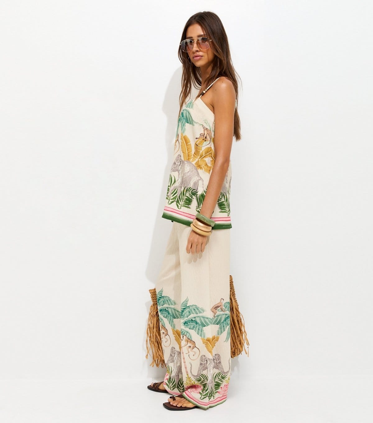 New Look White Tropical Print Wide Leg Trousers