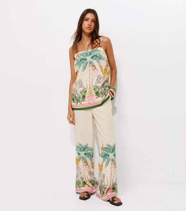 New Look Women's White Tropical Print Wide Leg Trousers New Look - 3