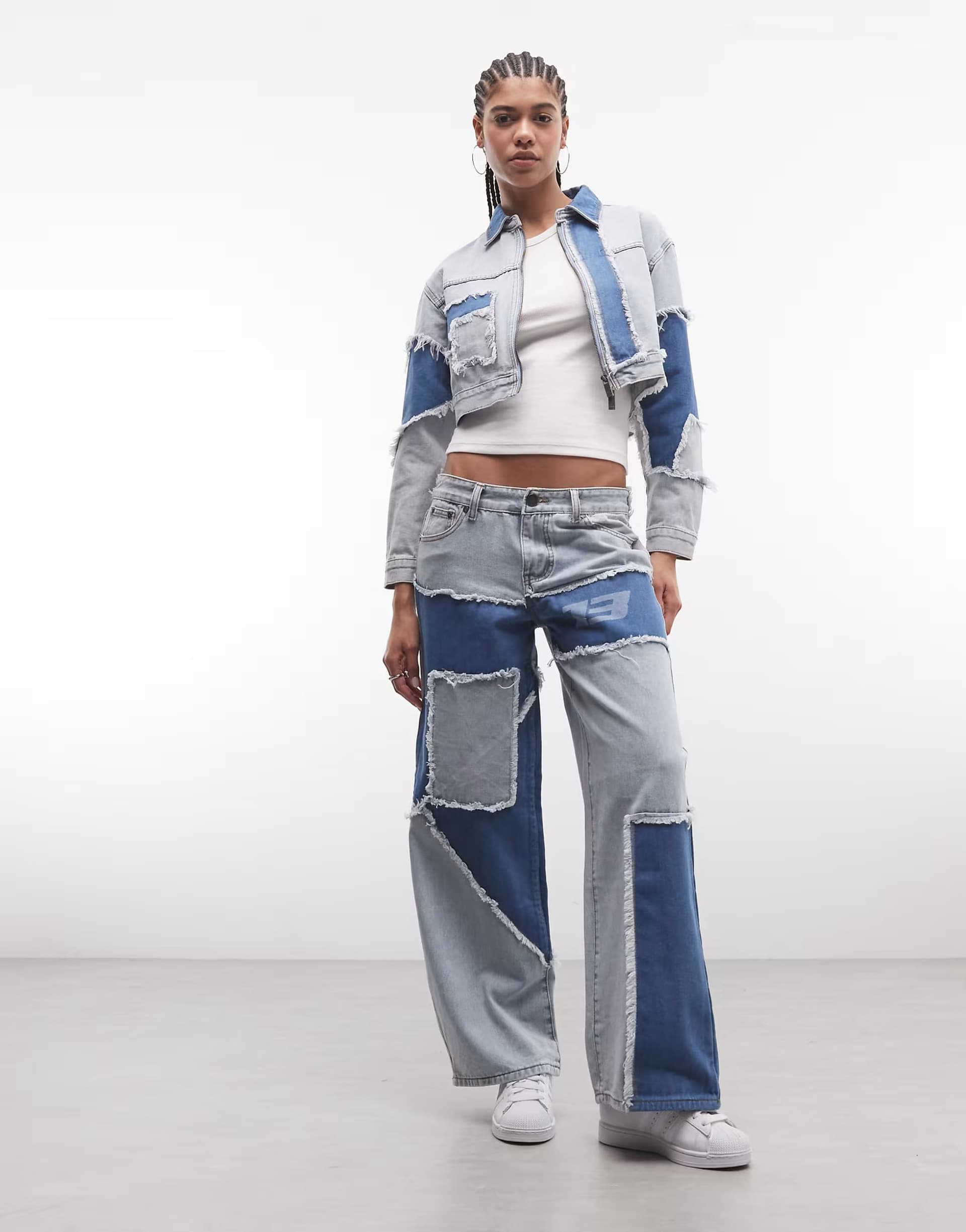 ASOS Liquor N Poker boxy distressed cut n sew denim jacket co-ord in blue - MBLUE