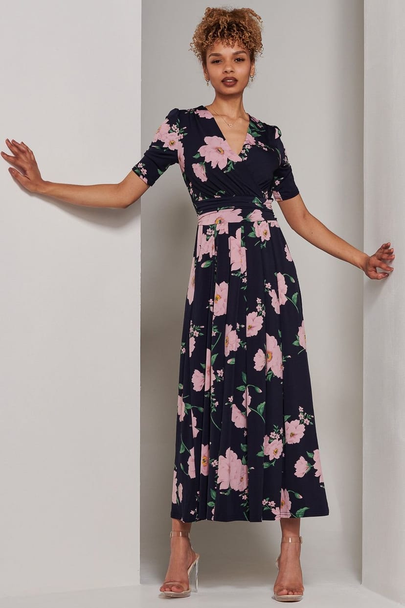 Jolie Moi Jolie Moi Women's Kenzie Half Sleeve Jersey Maxi Dress in Navy - 1