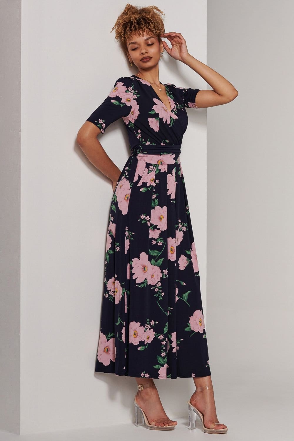 Jolie Moi Jolie Moi Women's Kenzie Half Sleeve Jersey Maxi Dress in Navy - 4
