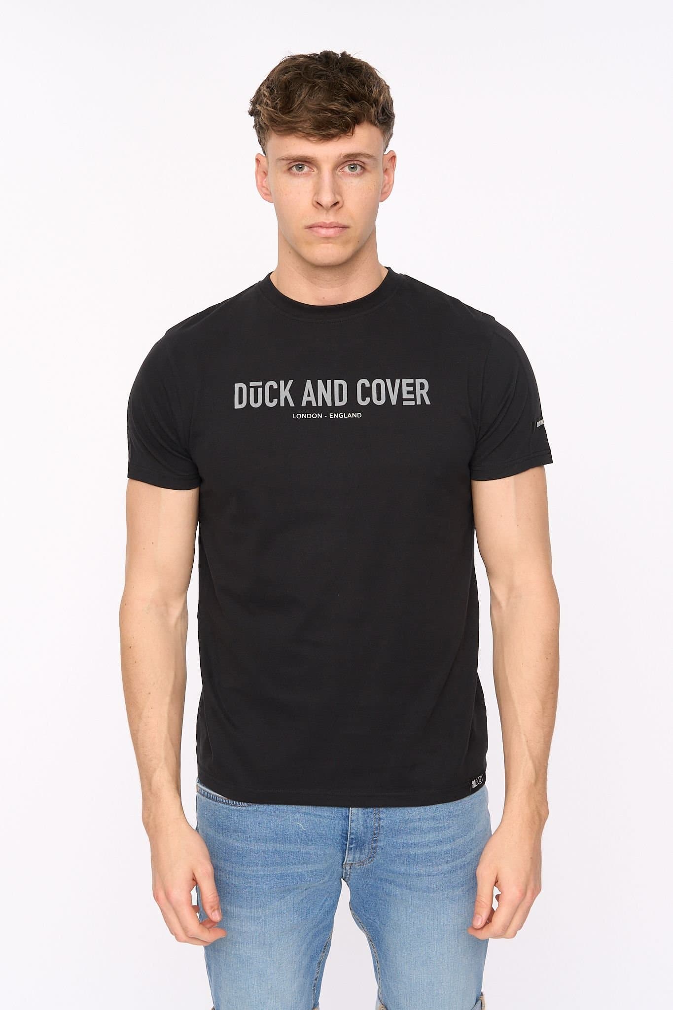 Duck&Cover Duck&Cover Men's Walpole Premium T-Shirt with Flocked Chest Print in Black