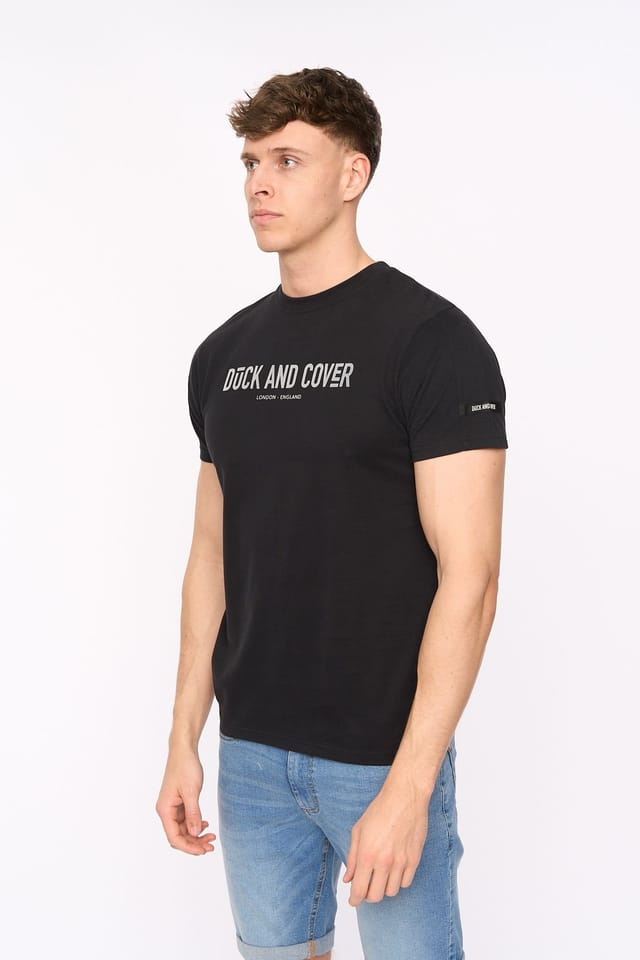 Duck&Cover Duck&Cover Men's Walpole Premium T-Shirt with Flocked Chest Print in Black - 2