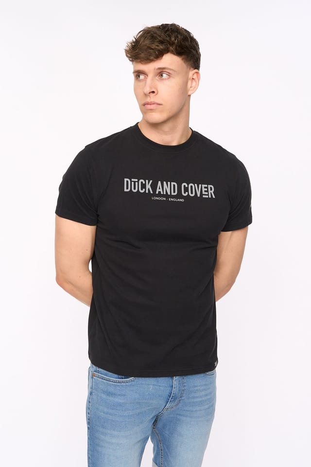 Duck&Cover Duck&Cover Men's Walpole Premium T-Shirt with Flocked Chest Print in Black - 3