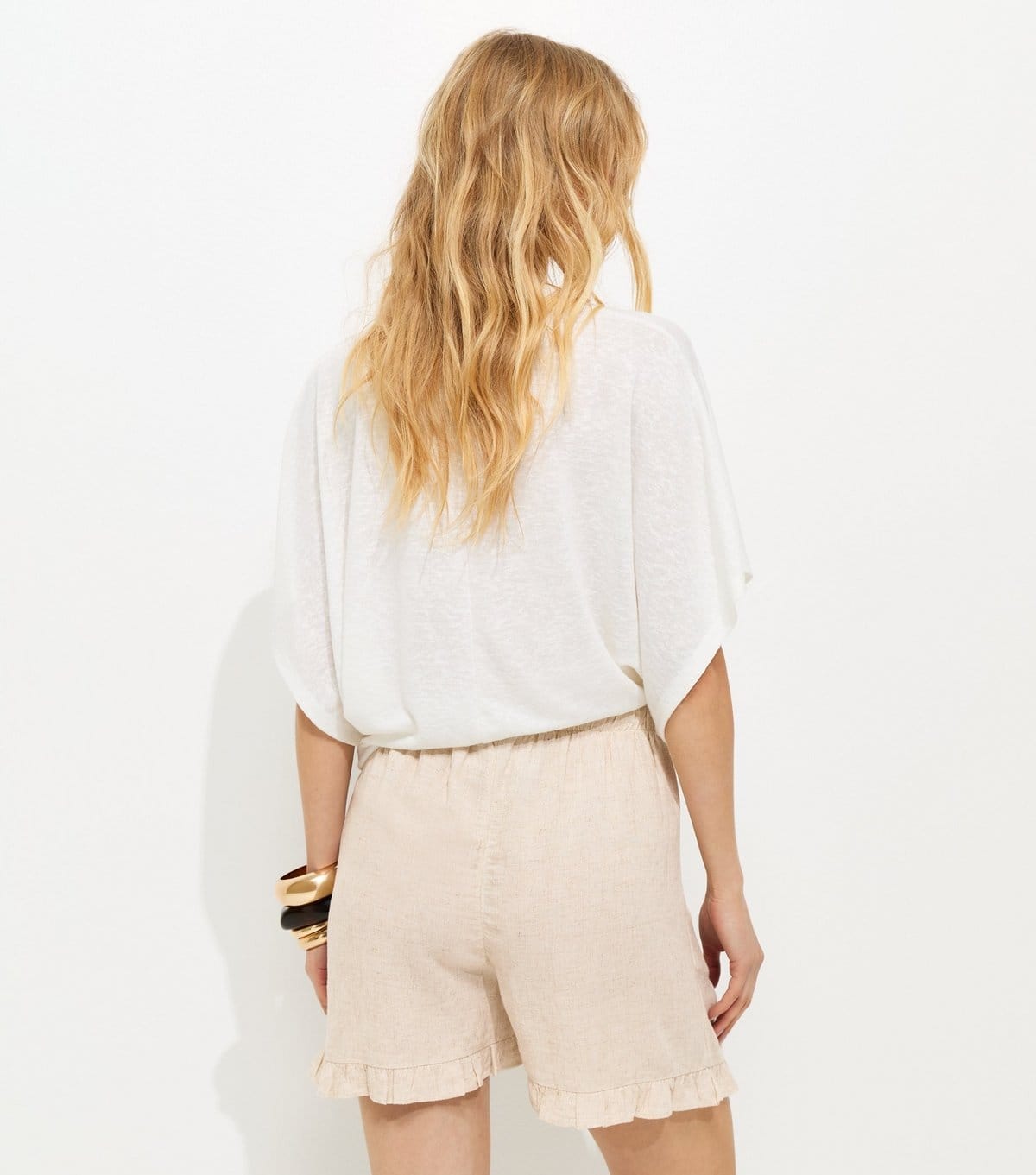 New Look Women's Stone Drawstring Waist Ruffle Trim Shorts New Look - 4