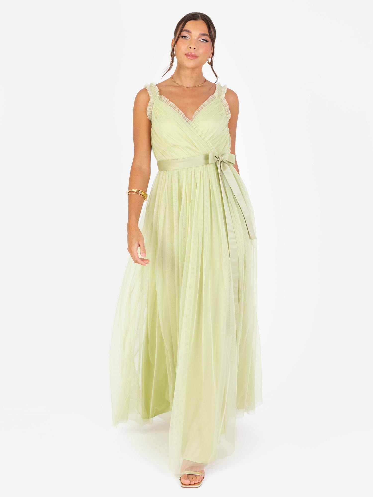 anaya with love Anaya with Love Women's Frill Faux Wrap Strappy Maxi Dress in Green