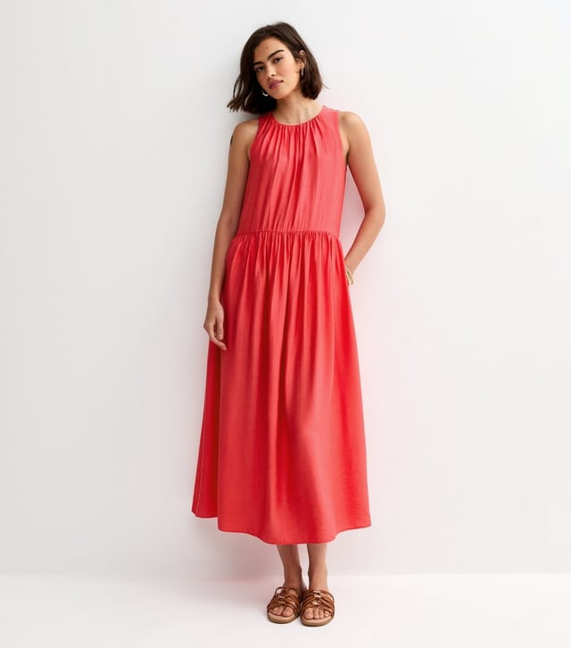 New Look Women's Coral Pink Drop Waist Sleeveless Midi Dress New Look - 3