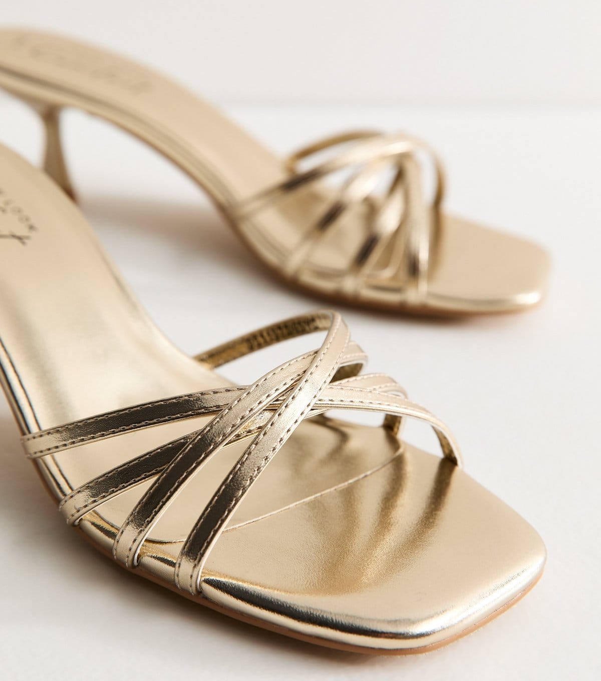 New Look Women's Gold Faux Leather Strappy Kitten Heel Mules Vegan New Look - 4