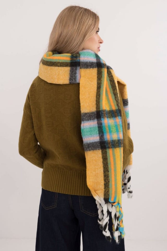 Love Lace Love Lace Women's Elegant Check Pattern Polyester Scarf with Tassels for Warmth in Yellow - 3