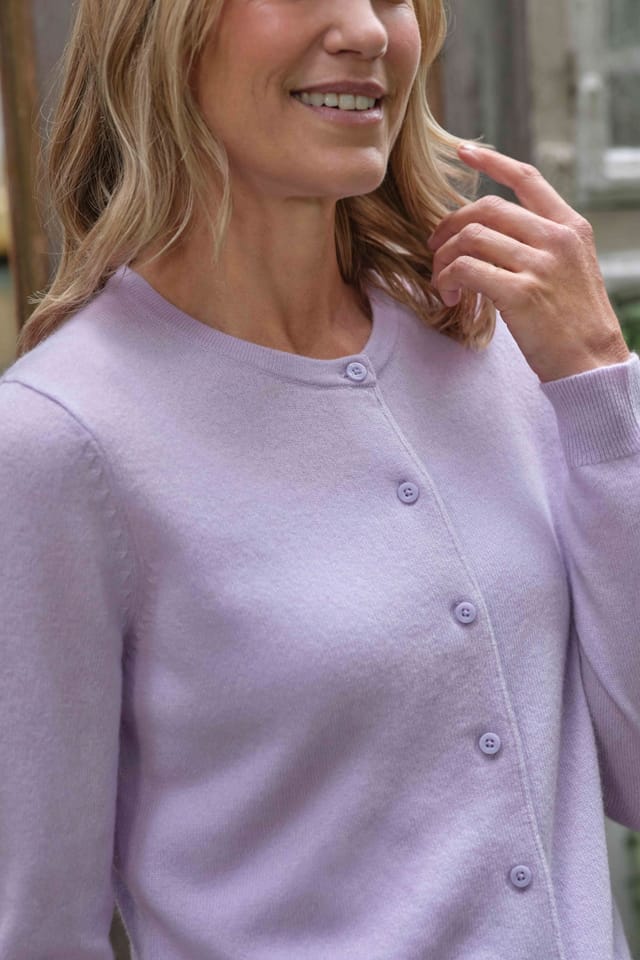 WoolOvers WoolOvers Women's Cashmere Merino Crew Neck Cardigan in Lilac - 2