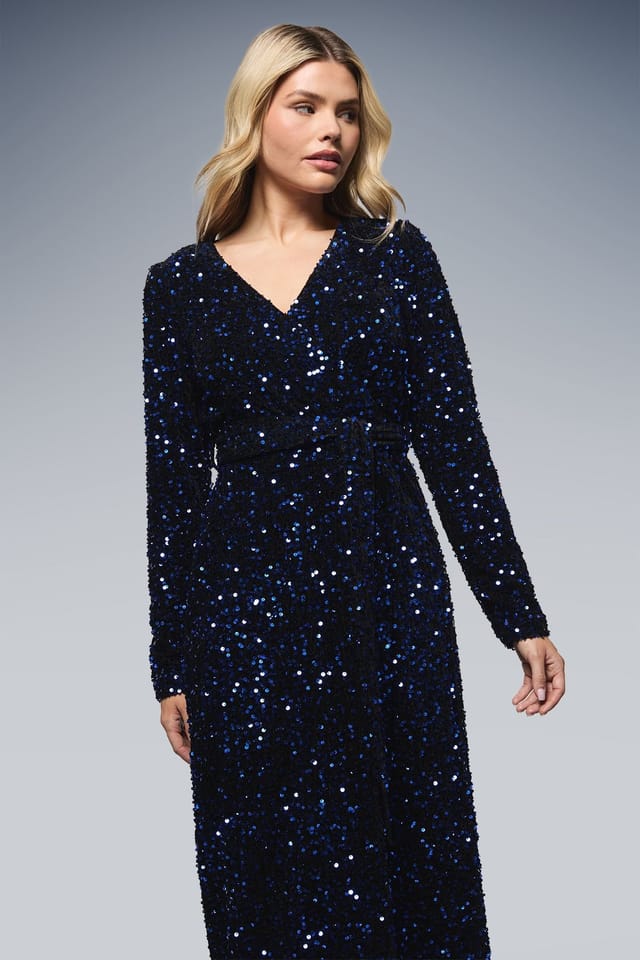 Dorothy Perkins Dorothy Perkins Women's Velvet Sequin Wrap Midi Dress in Cobalt - 2
