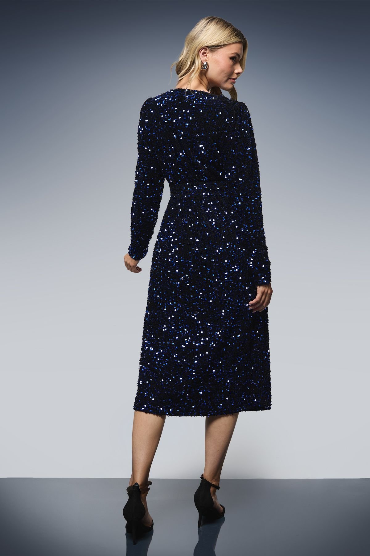 Dorothy Perkins Dorothy Perkins Women's Velvet Sequin Wrap Midi Dress in Cobalt - 3