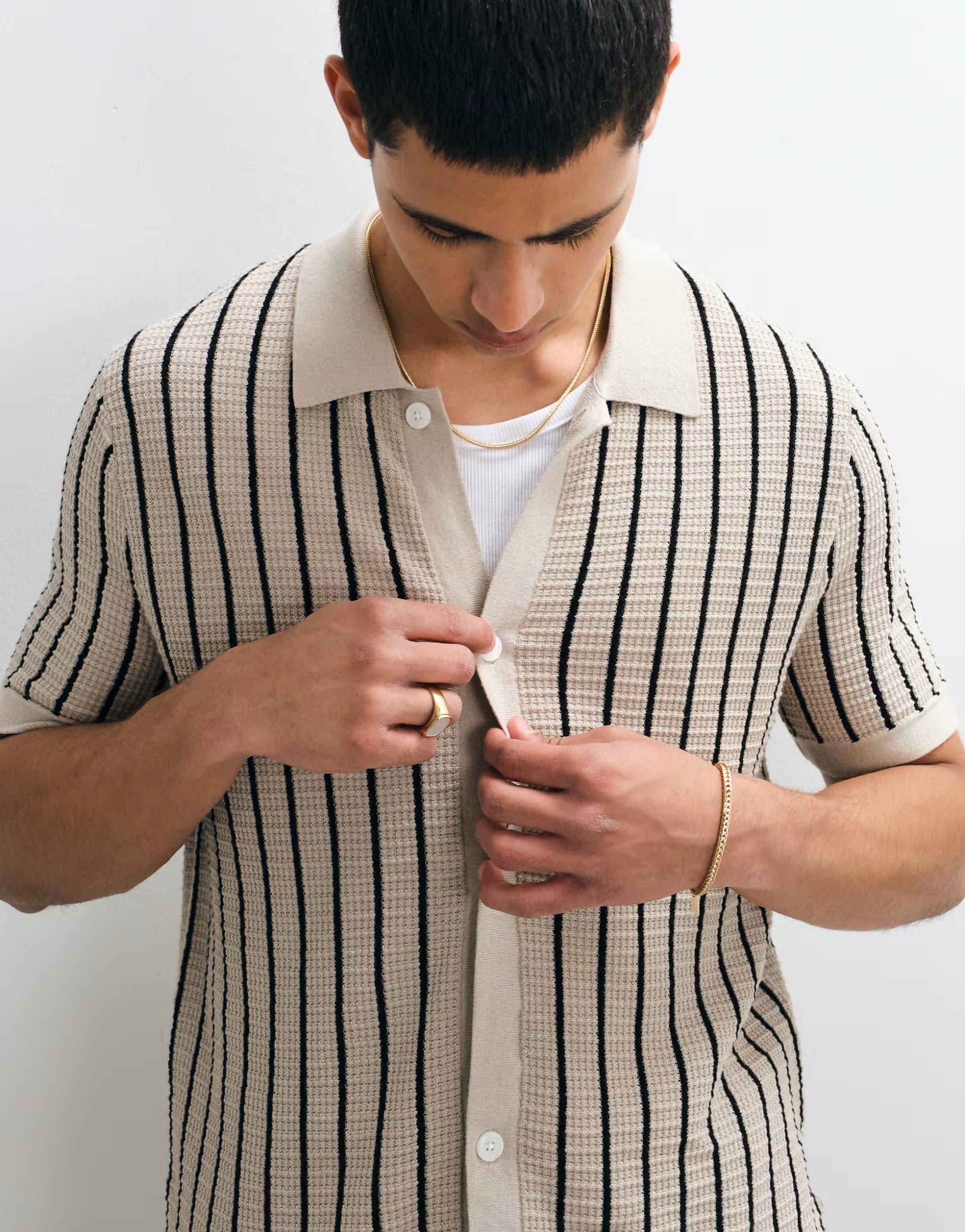 ASOS GAP boxy button through polo shirt in beige stripe