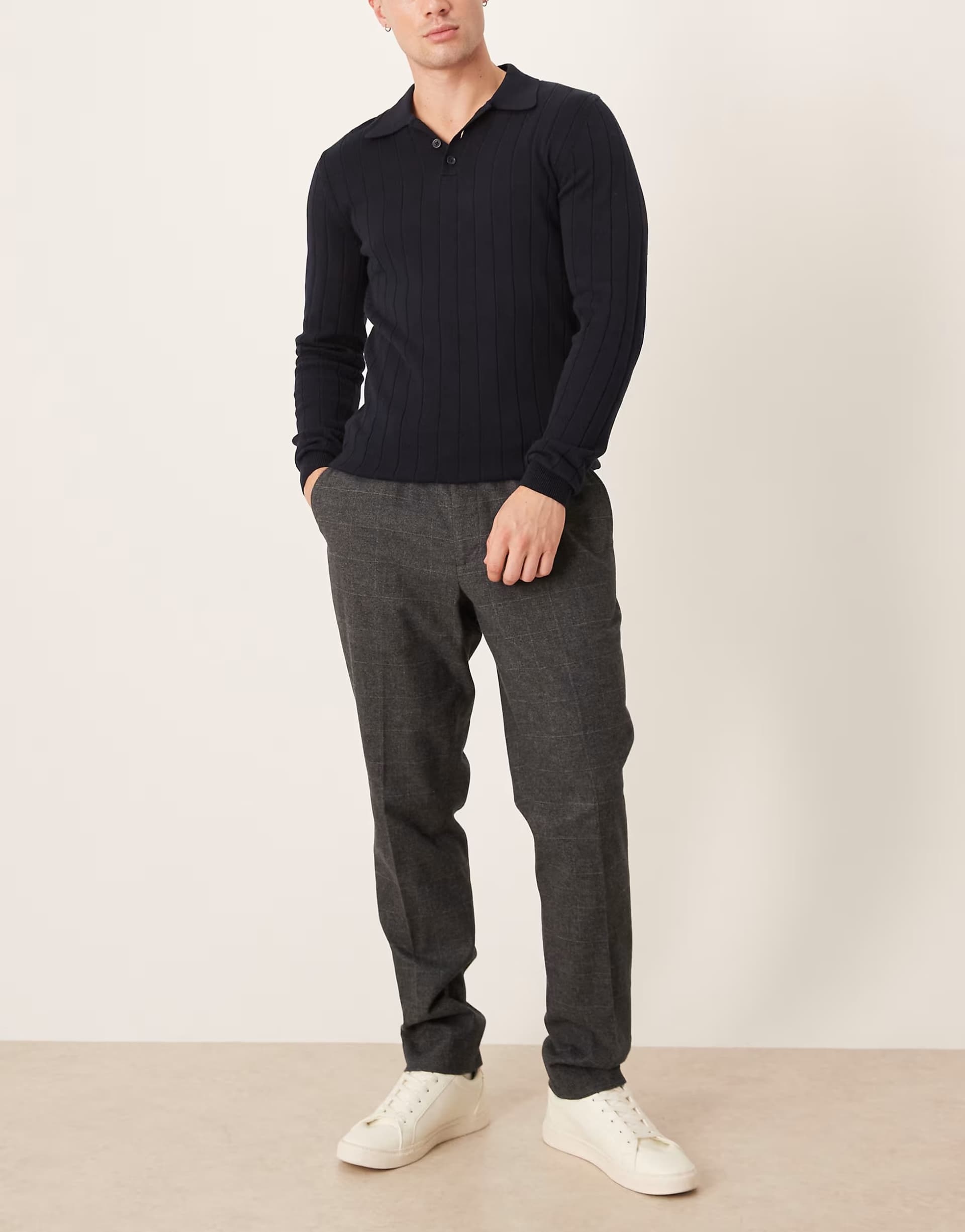 ASOS Mango tailored tweed trousers in navy