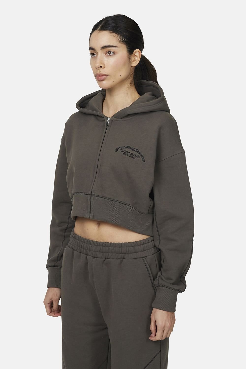 Good For Nothing Good For Nothing Women's Cropped Zip Through Hoodie in Grey - 1