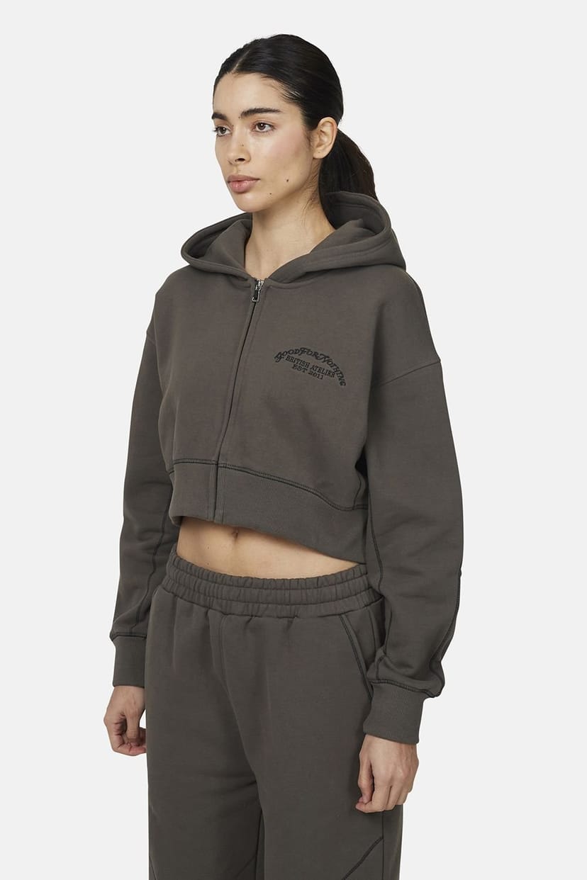 Good For Nothing Good For Nothing Women's Cropped Zip Through Hoodie in Grey - 1