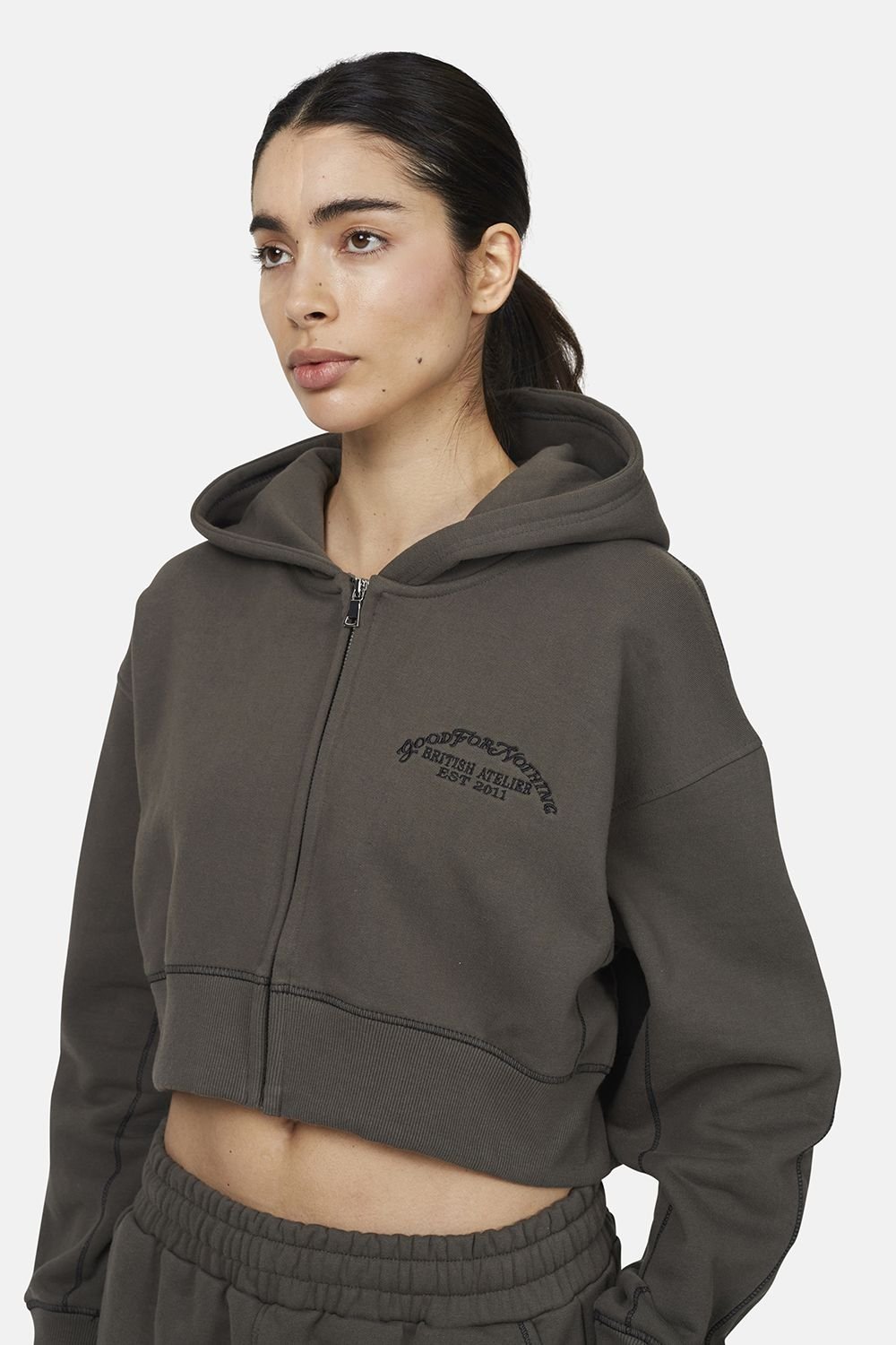 Good For Nothing Good For Nothing Women's Cropped Zip Through Hoodie in Grey - 3