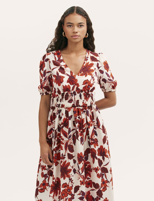 Finery London Finery London Women's Kiara Printed V-Neck Midi Dress in Cream - 2