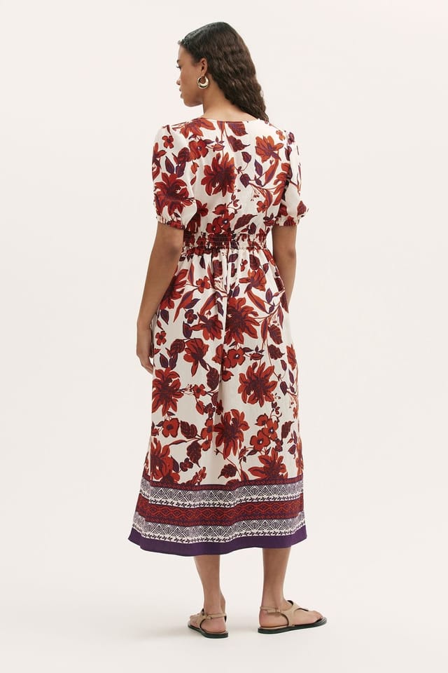 Finery London Finery London Women's Kiara Printed V-Neck Midi Dress in Cream - 3