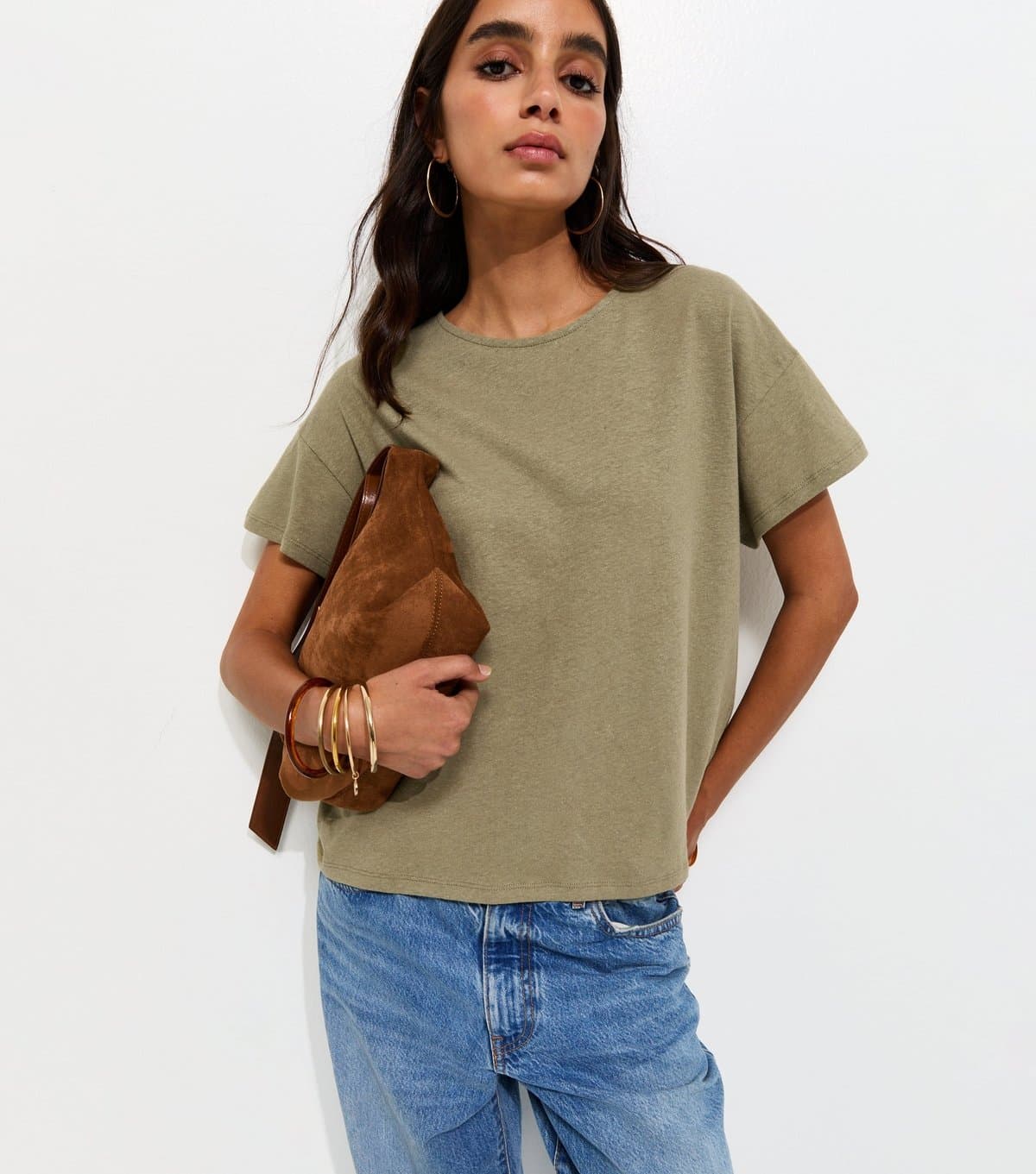 New Look New Look Olive Linen-Rich Premium T-Shirt