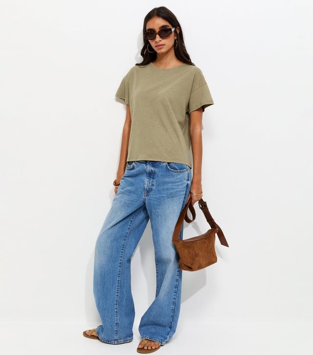 New Look Women's Premium Light Khaki Linen Rich Dip Back T-Shirt New Look - 3