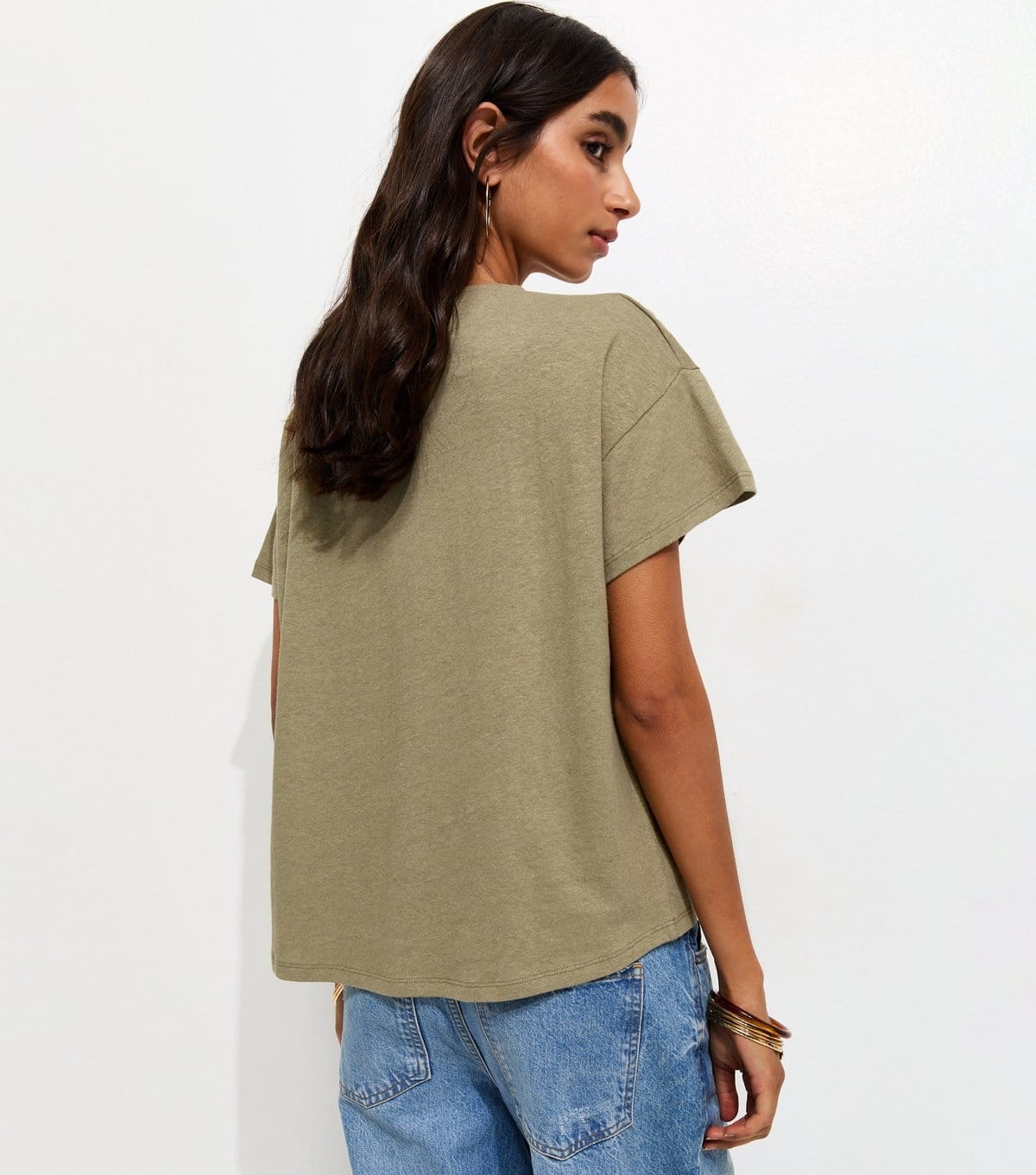 New Look Women's Premium Light Khaki Linen Rich Dip Back T-Shirt New Look - 4