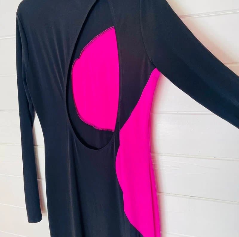 Topshop 🖤 Topshop Black Pink Stretch Colour Block Open Back Column Bodycon Maxi Dress M 10 12 38 40