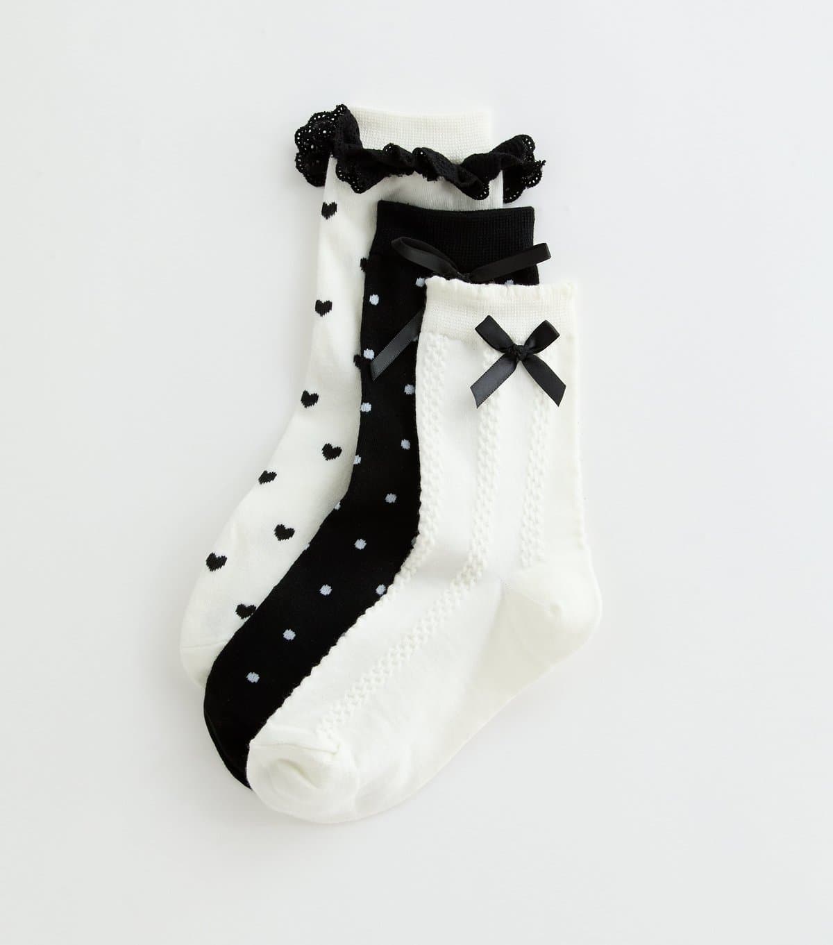 New Look Pack of 3 Cream Polka Dot Bow Ankle Socks New Look