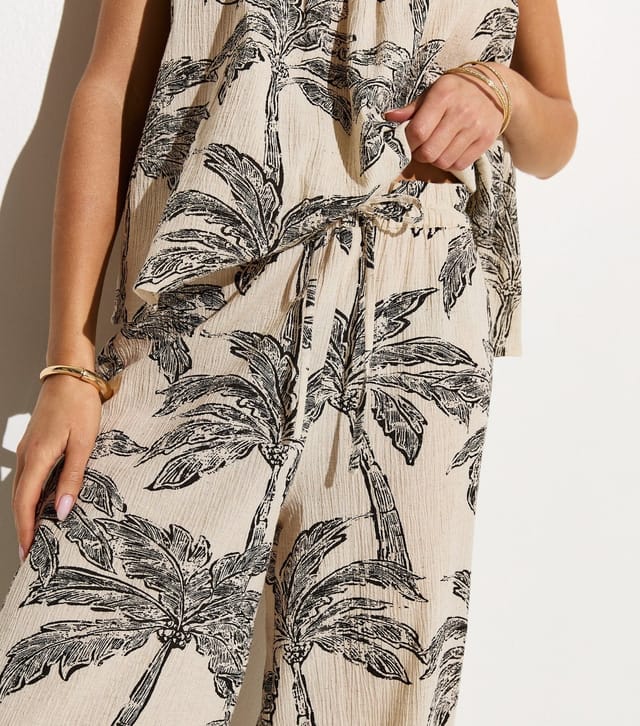New Look Women's Cream Palm Tree Print Beach Trouser New Look - 2