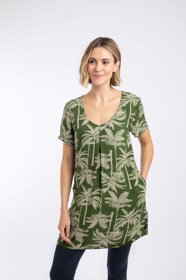 Weird Fish Weird Fish Women's Annuri Lightweight Printed Tunic in Olive - 3