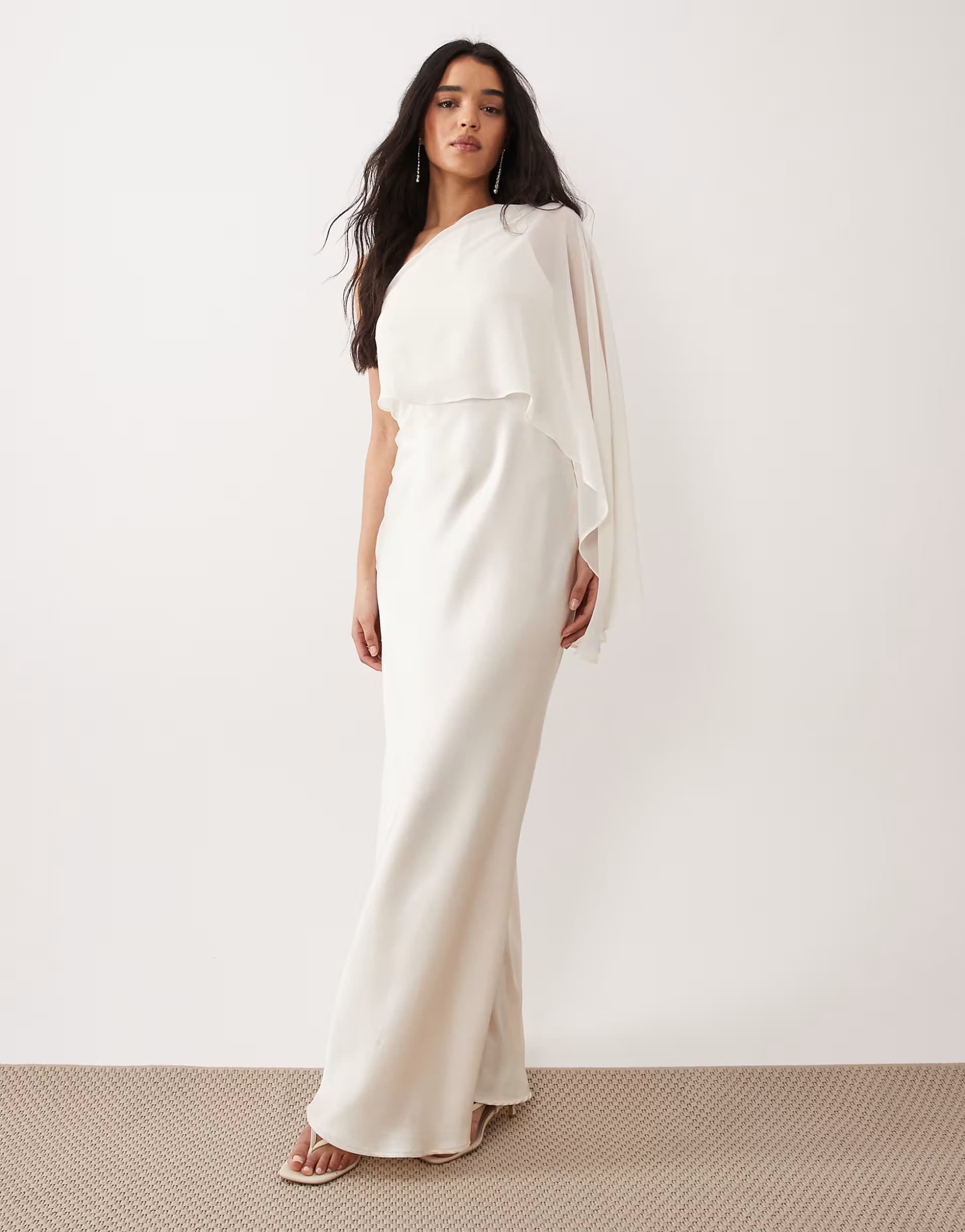 ASOS Gina Tricot sheer one shoulder maxi dress with side slit in cream