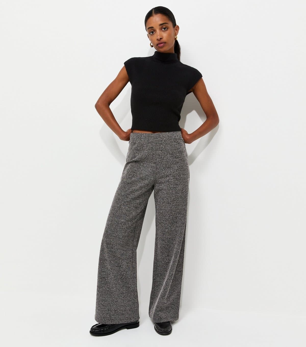 New Look Women's Dark Grey Marl Jersey Wide Leg Trousers New Look