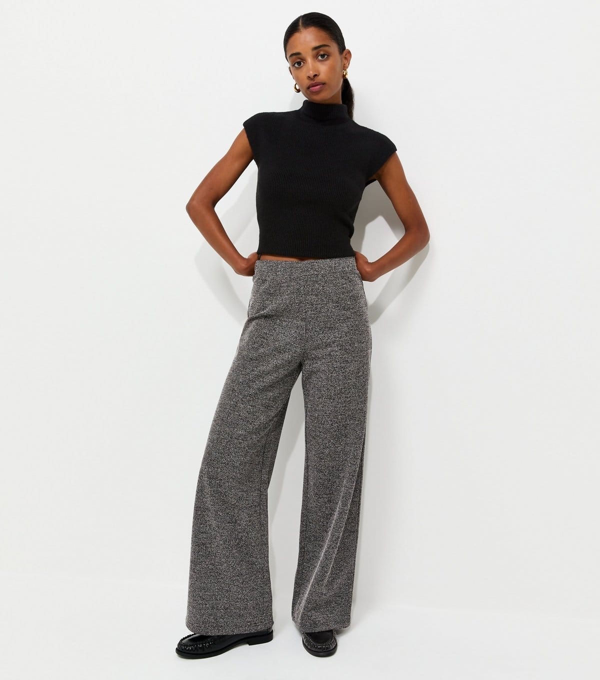 New Look Dark Grey Marl Jersey Wide Leg Trousers