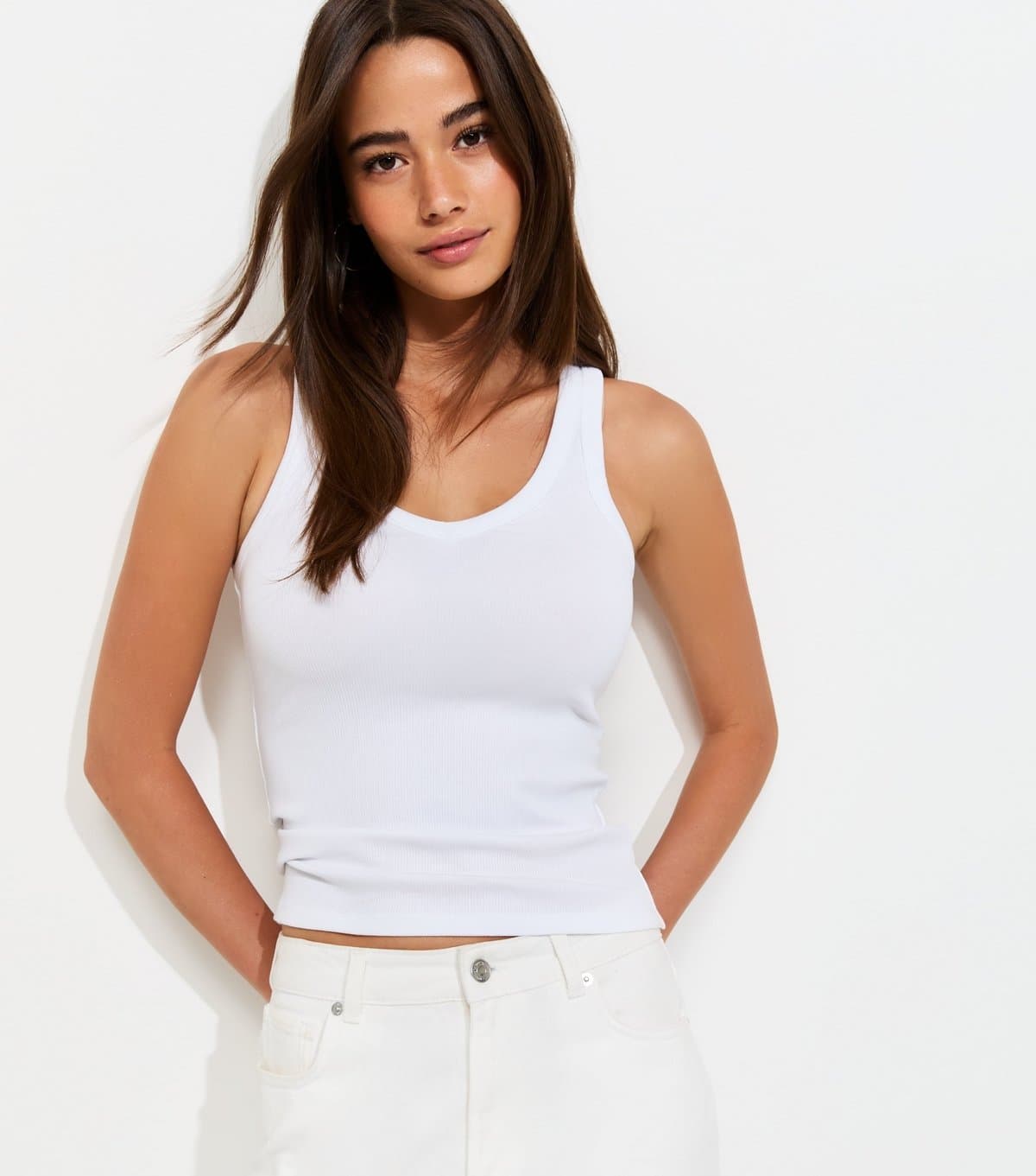 New Look New Look White Cotton-Rich V-Neck Vest Top