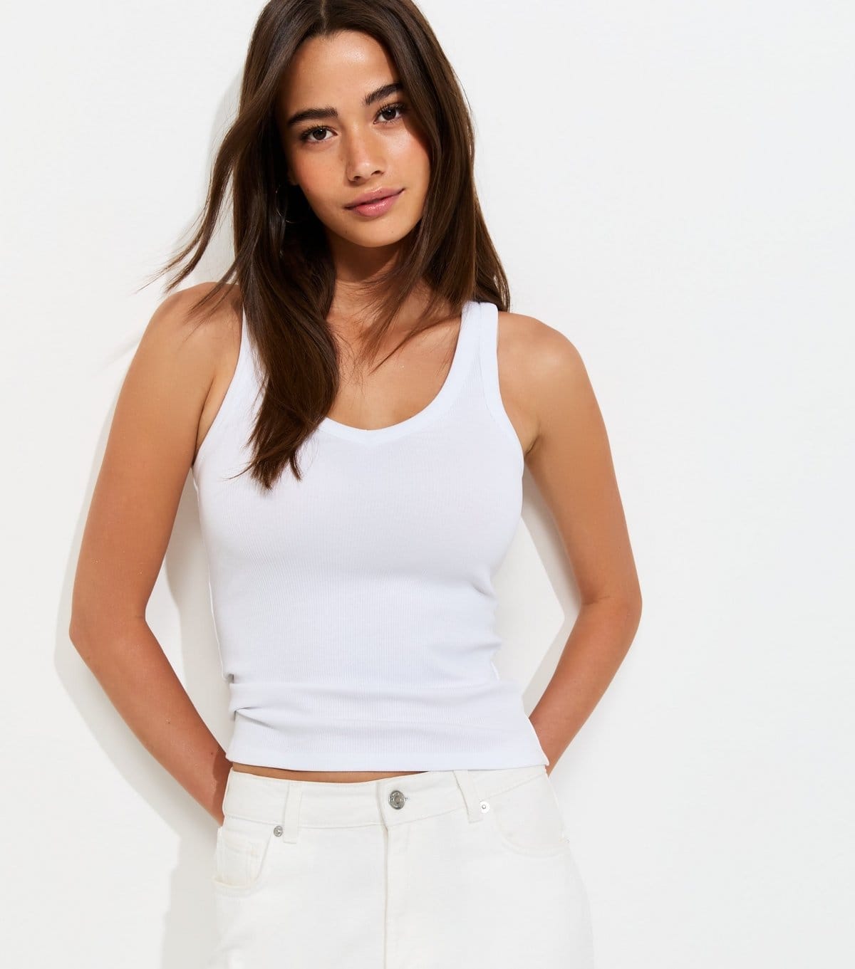New Look White Cotton-Rich V-Neck Vest Top