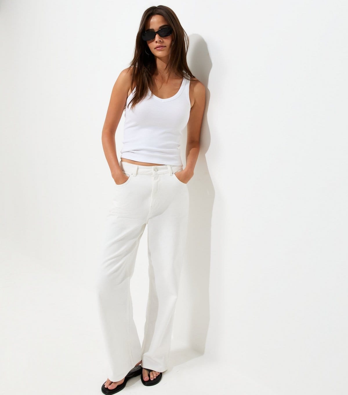 New Look Women's White Cotton Rich V Neck Slim Wide Strap Vest Top New Look - 4