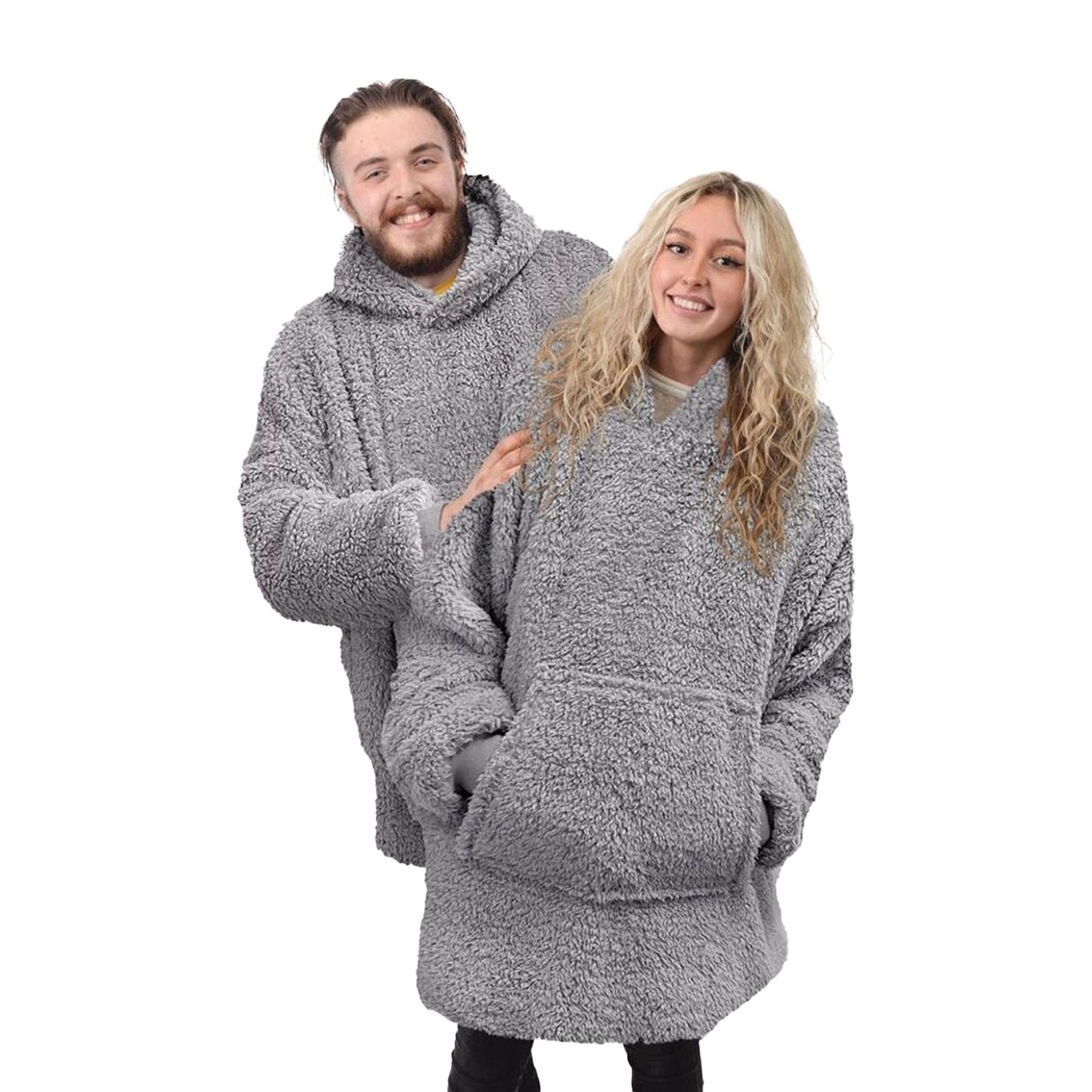 Ribbon Ribbon Men's Teddy Fleece Oversized Hoodie in Grey - 1