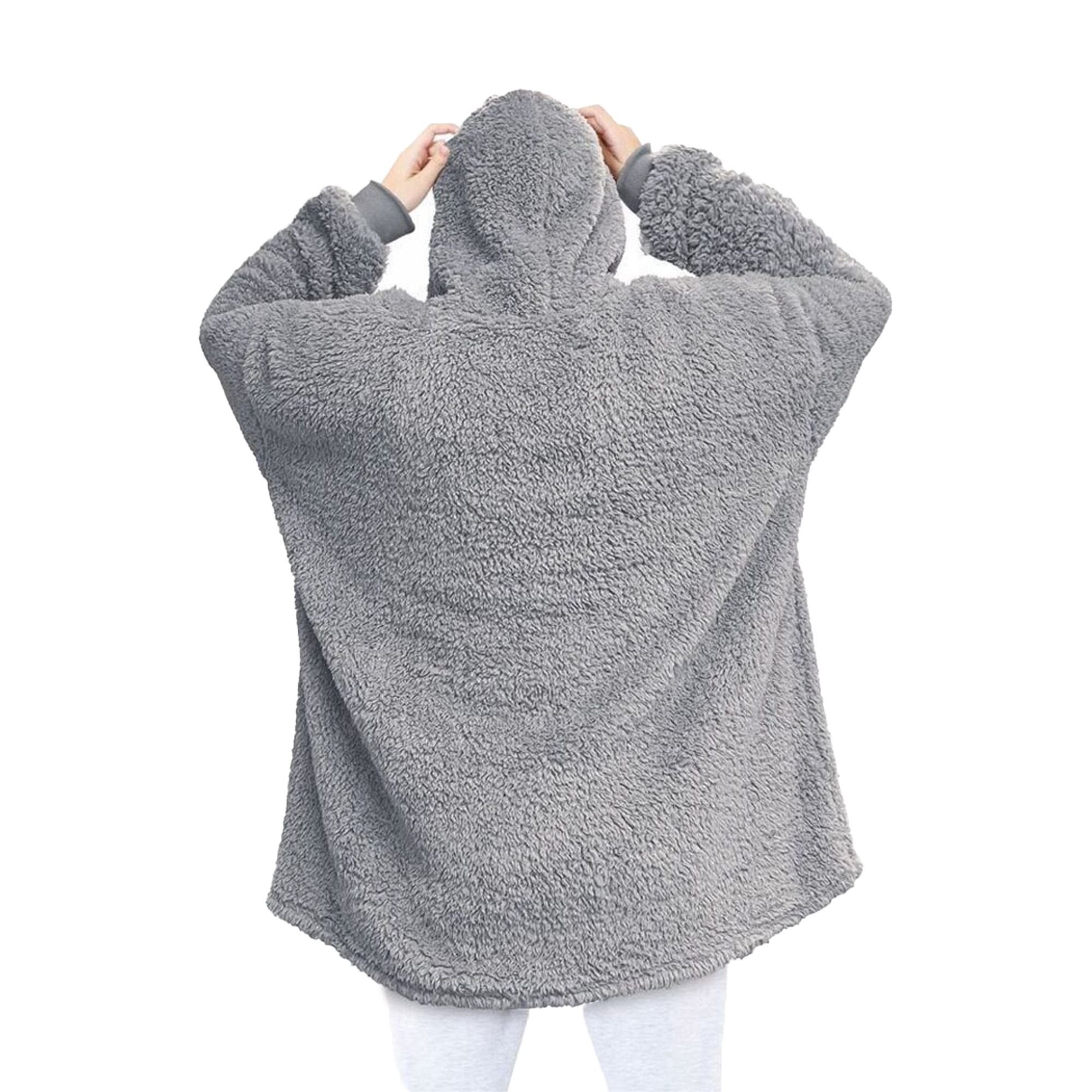Ribbon Ribbon Men's Teddy Fleece Oversized Hoodie in Grey - 2