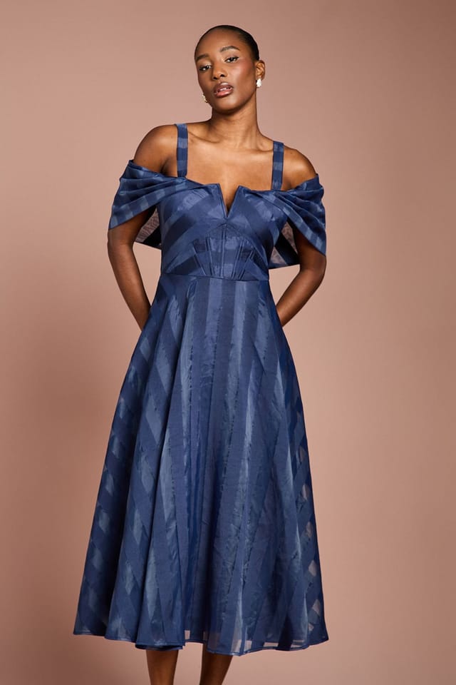 Coast Coast Women's Organza Bardot Midi Dress in Navy - 2