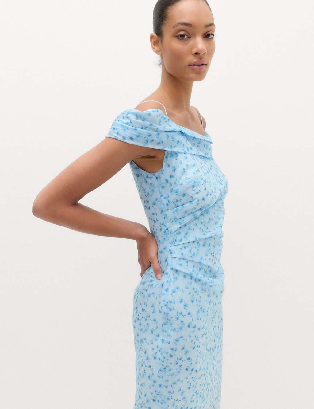 Marks & Spencer M&S Lyocell Rich Floral Midi Dress Blue Mix