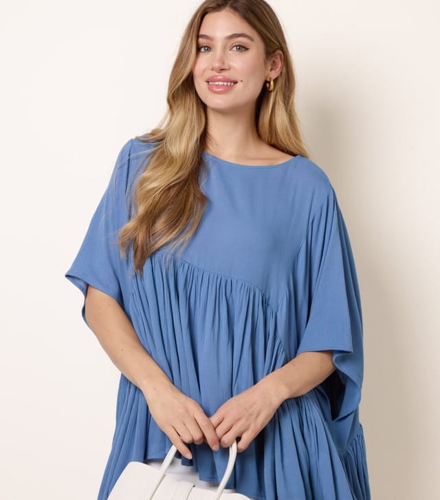 Blue Vanilla Women's Blue Gathered Oversized Top Blue Vanilla New Look - 3