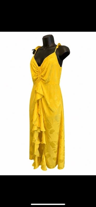 River Island River Island yellow floral jacquard dress size 14