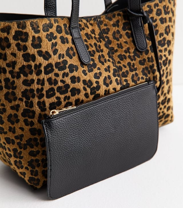 New Look 2 in 1 Brown Animal Print Shopper Tote and Internal Pouch Bag New Look - 3
